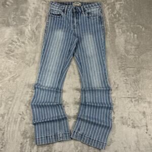 Vintages rock & roll denim girls trousers striped flared salvaged size 14